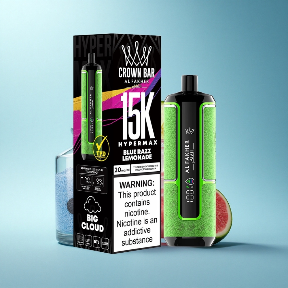 Al Fakher Crown Bar 15K Hypermax 22ml 600mAh DTL Blue Razz Lemonade Disposable Vape