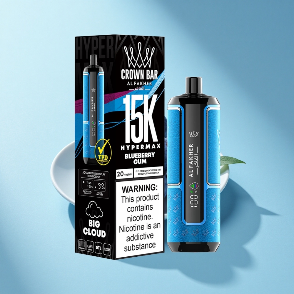 Al Fakher Crown Bar 15K Hypermax 22ml DTL Blueberry Gum Disposable Vape
