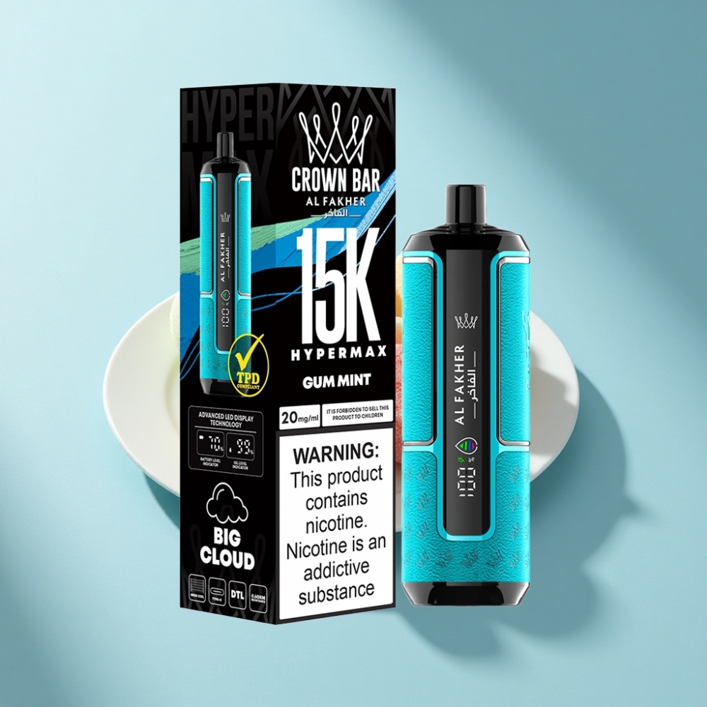 Al Fakher Crown Bar 15K Hypermax 22ml DTL Disposable Vape Kit Gum Mint
