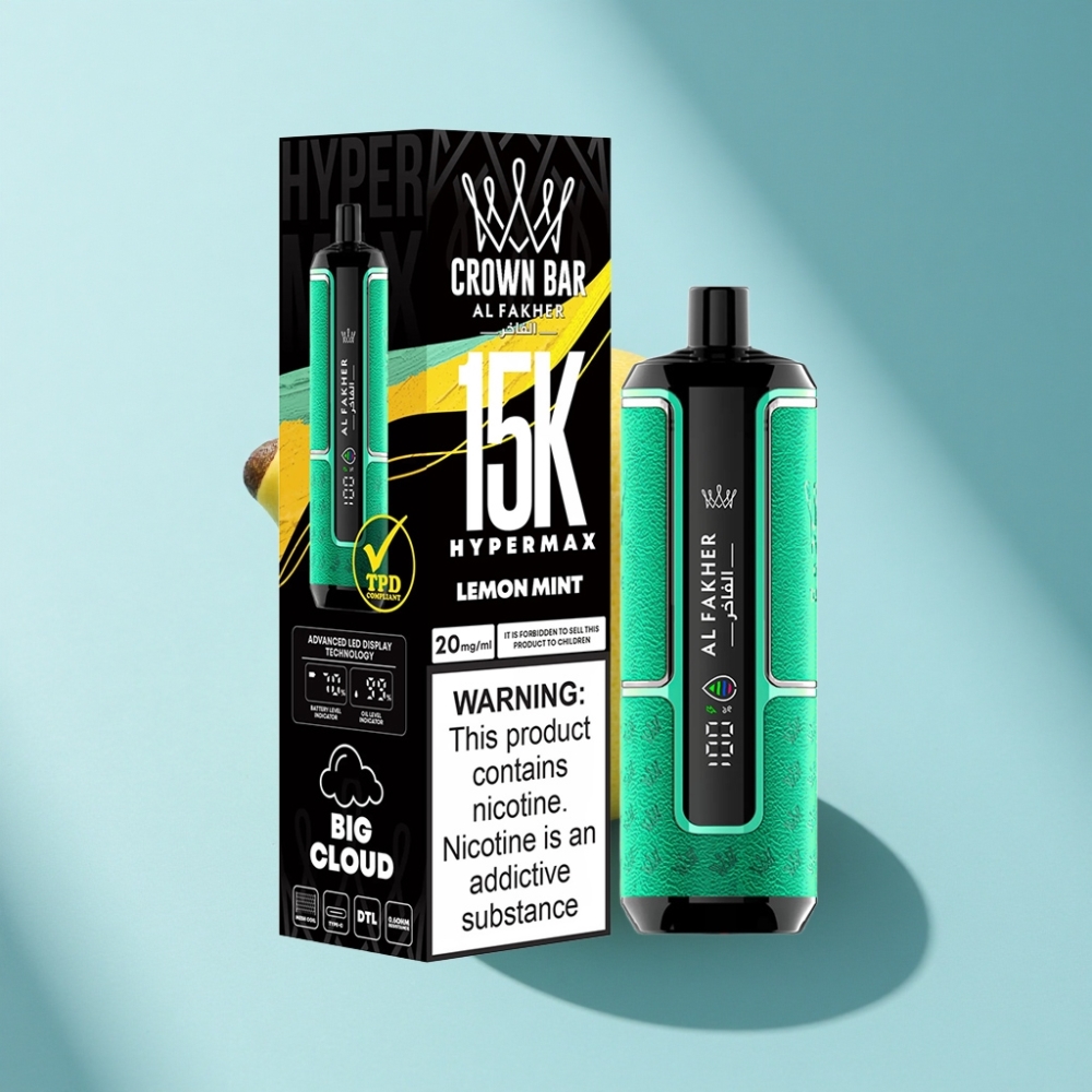 Al Fakher Crown Bar 15K Hypermax 22ml DTL Disposable Vape Kit Lemon Mint