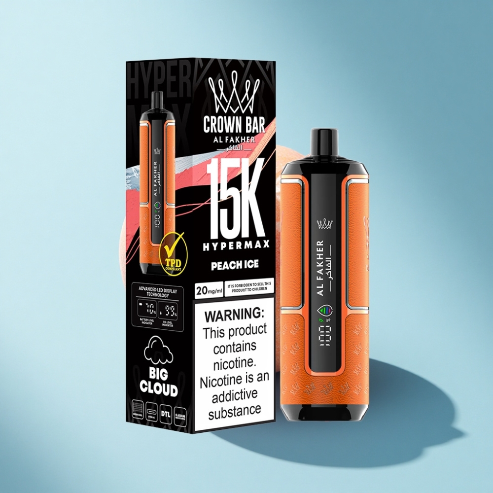 Al Fakher Crown Bar 15K Hypermax 22ml DTL Peach Ice Disposable Vape