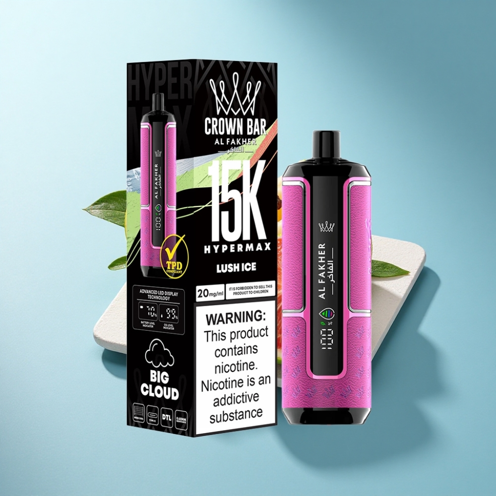 Al Fakher Crown Bar 15K Hypermax DTL 22ml Disposable Vape Kit Luch Ice