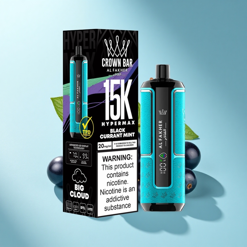 Al Fakher Crown Bar 15K Hypermax Disposable Vape Kit - Blackcurrant Mint, 22ml, 600mAh