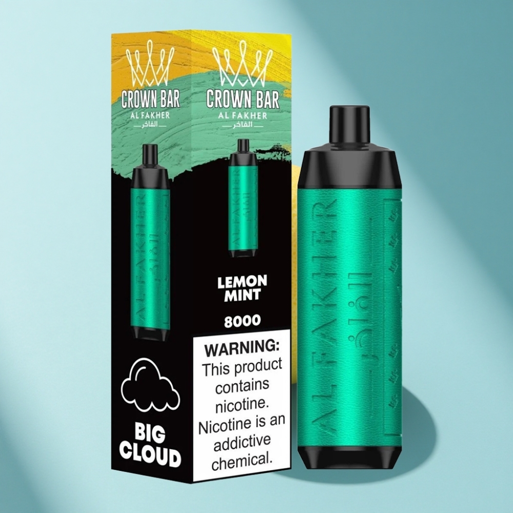 Al Fakher Crown Bar 8000 Crystal Disposable Vape – Lemon Mint, 18mL, 5mg Nicotine, USB-C