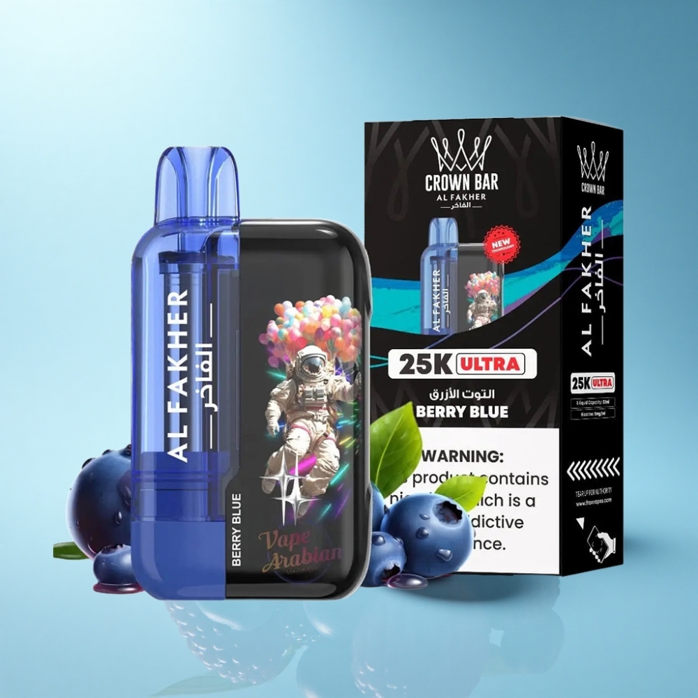 Al Fakher Crown Bar Ultra 25K Berry Blue Disposable Vape with LED Display & Mesh Coil
