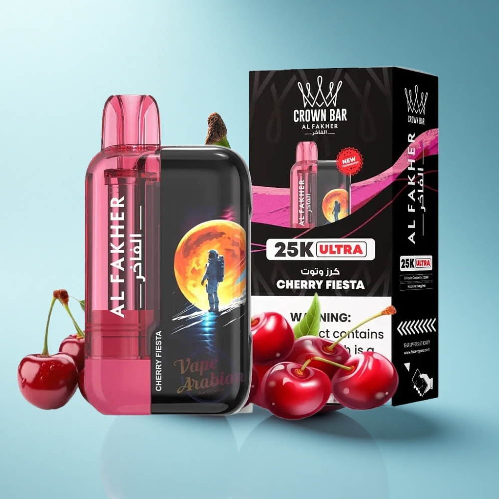 Al Fakher Crown Bar Ultra 25K Cherry Fiesta Disposable Vape with LED Display & Mesh Coil