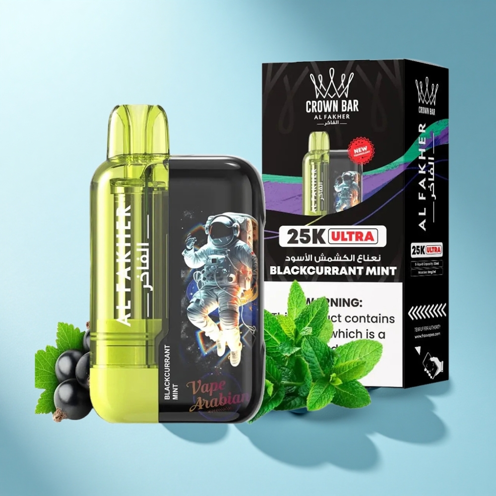 Al Fakher Crown Bar Ultra 25K Disposable Vape - 22ml E-Liquid, Mesh Coil, Blackcurrant Mint