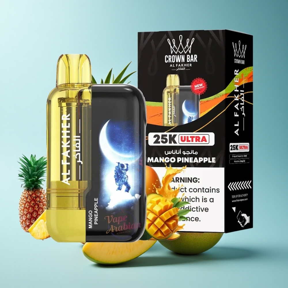 Al Fakher Crown Bar Ultra 25K Disposable Vape 22ml Mango Pineapple Mesh Coil