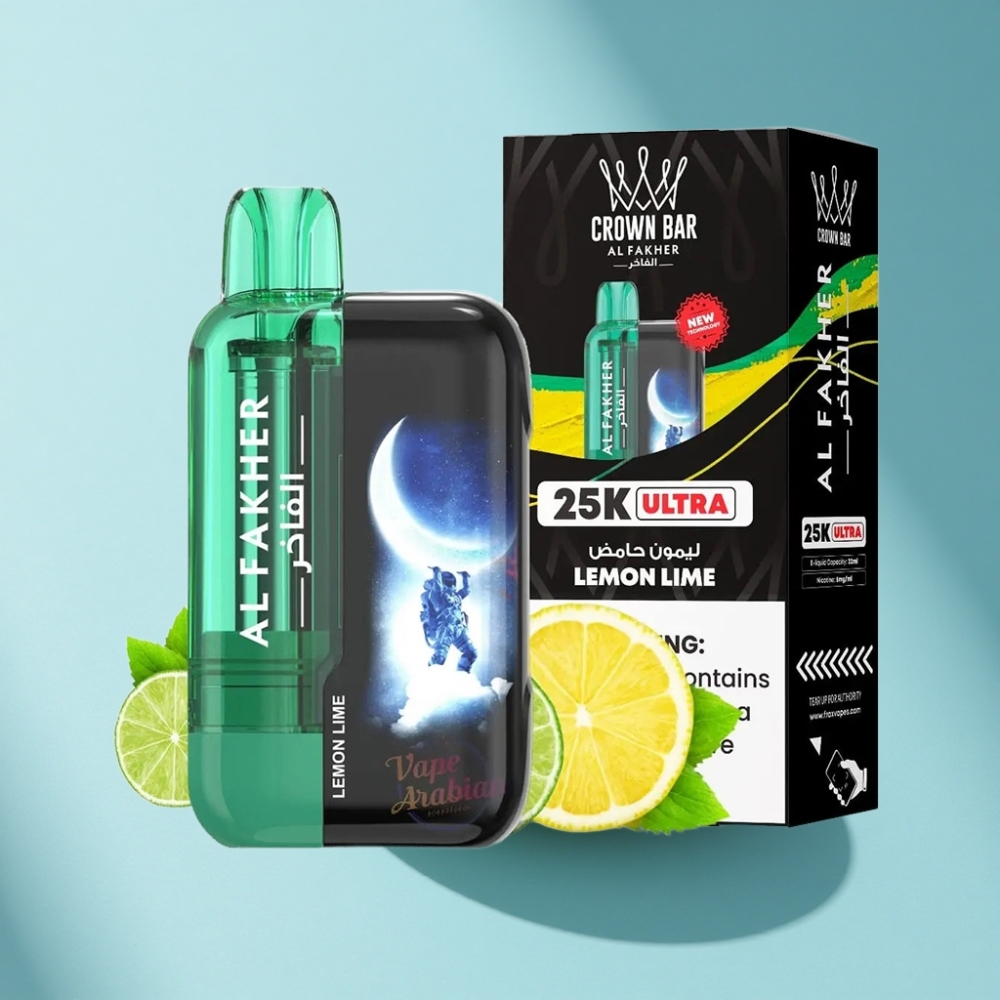 Al Fakher Crown Bar Ultra 25K Disposable Vape Lemon Lime 22mL Mesh Coil