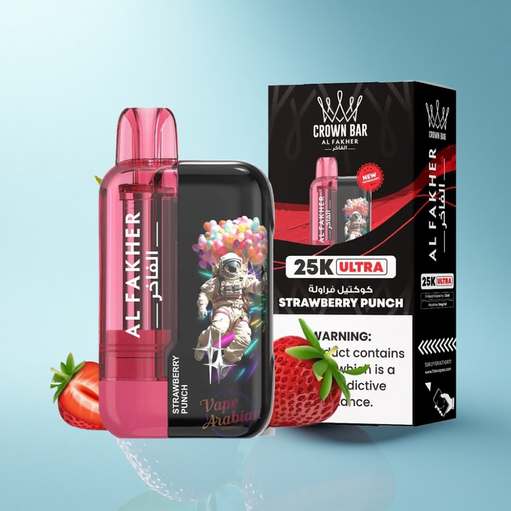 Al Fakher Crown Bar Ultra 25K Disposable Vape Strawberry Punch 22mL Mesh Coil