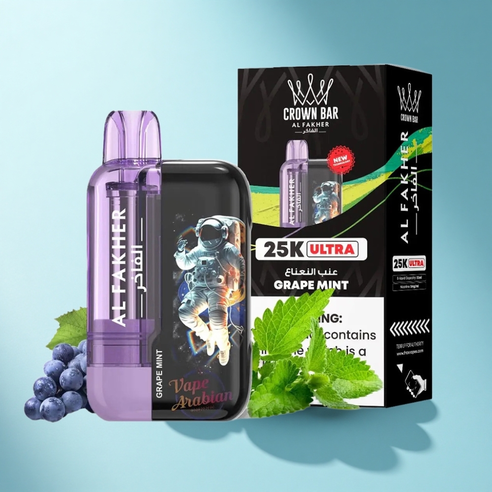 Al Fakher Crown Bar Ultra 25K Grape Mint Disposable Vape with LED & Type-C