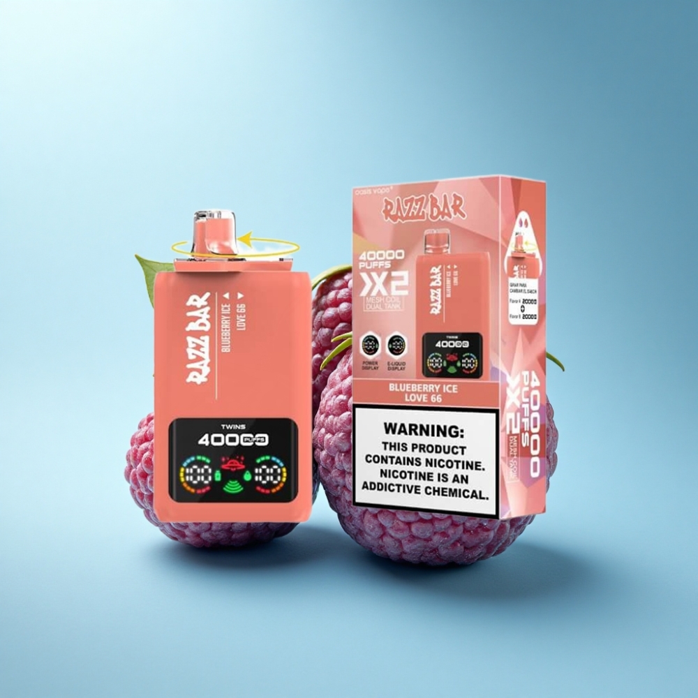 Razz Bar 40000 Puffs Disposable Vape Blueberry Ice & Love 66 with Power Screen & Mesh Coil