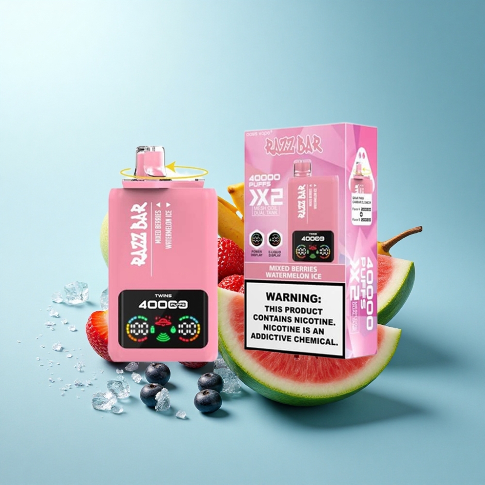 Razz Bar 40000 Puffs Disposable Vape with Power Screen & Dual Mesh Coil - Mixed Berries & Watermelon Ice