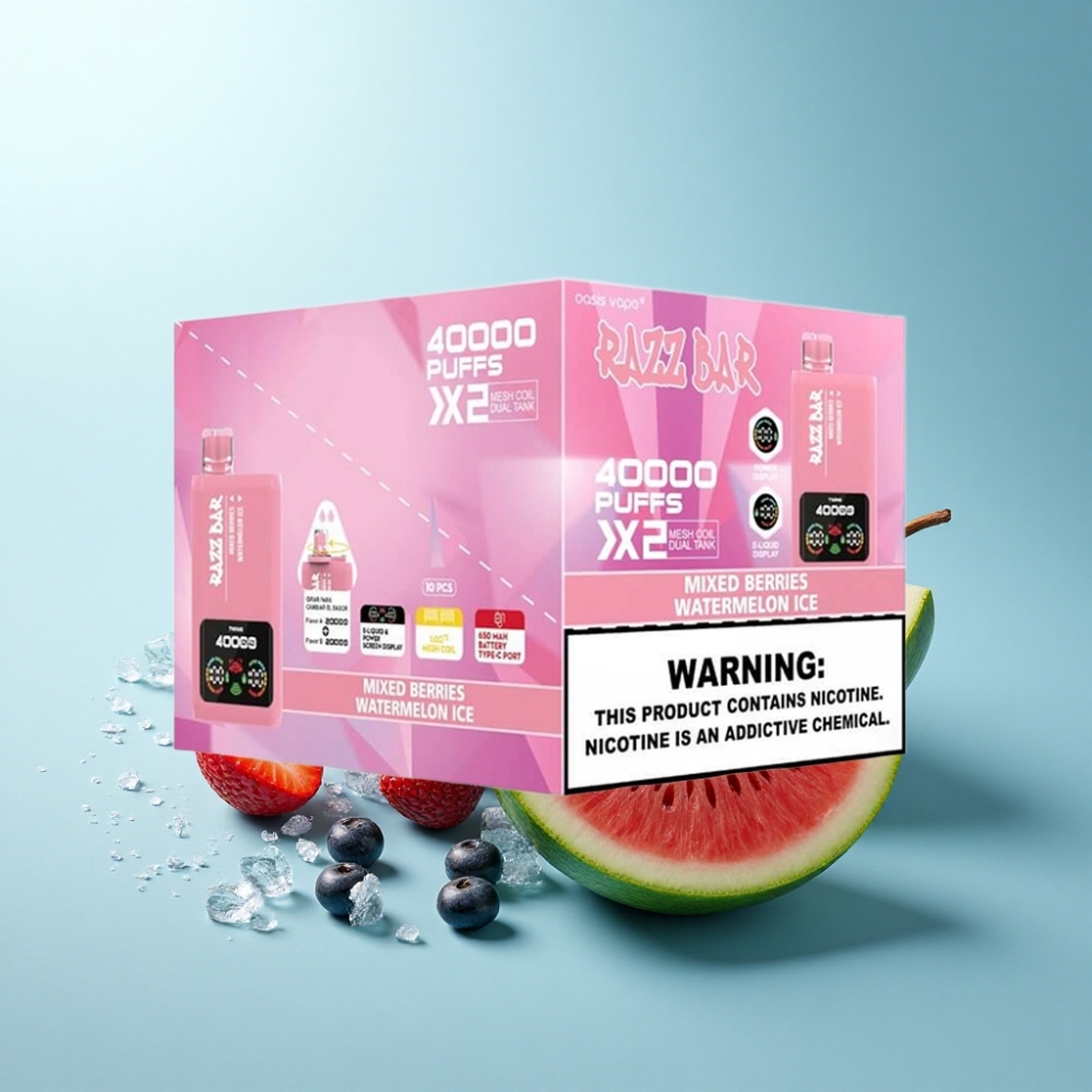 Razz Bar 40000 Puffs Disposable Vape with Power Screen & Dual Mesh Coil - Mixed Berries & Watermelon Ice