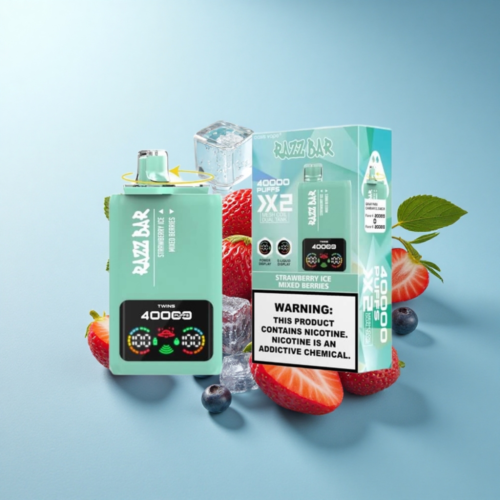 Razz Bar 40000 Puffs Disposable Vape with Power Screen & Dual Mesh Coil - STRAWBERRY ICE & MIXED BERRIES