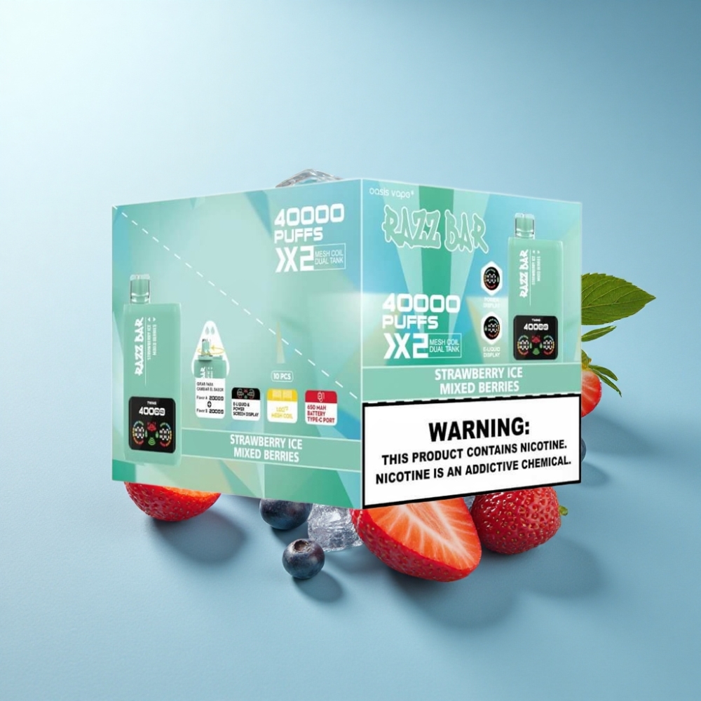 Razz Bar 40000 Puffs Disposable Vape with Power Screen & Dual Mesh Coil - STRAWBERRY ICE & MIXED BERRIES