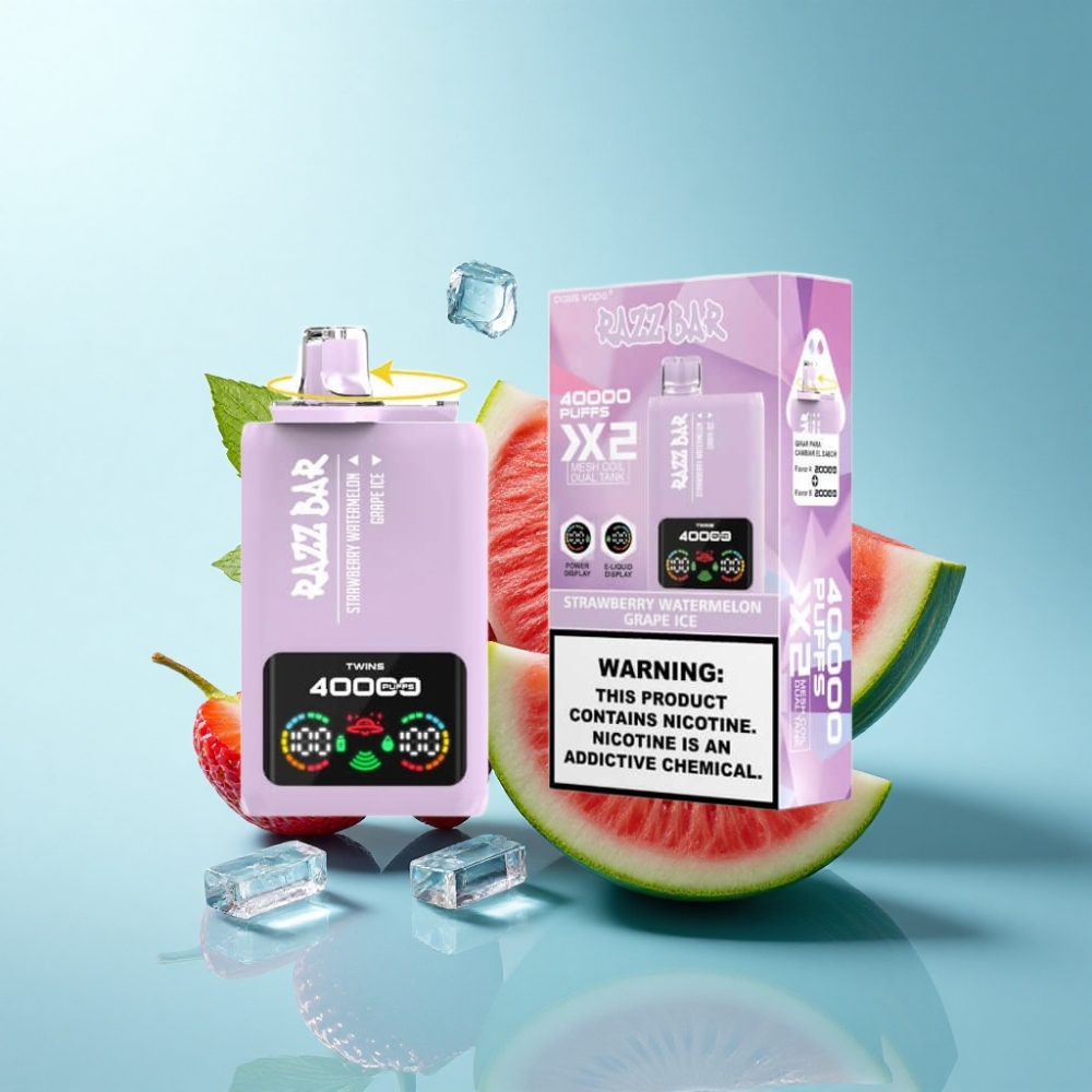Razz Bar 40000 Puffs Disposable Vape with Power Screen & Dual Mesh Coil - STRAWBERRY WATERMELON & GRAPE ICE