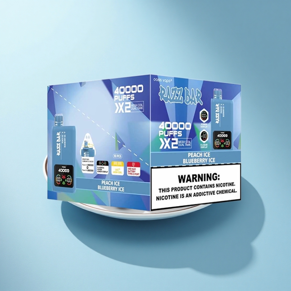 Razz Bar 40000 Puffs Mesh Coil Disposable Vape Peach Ice Blueberry Ice