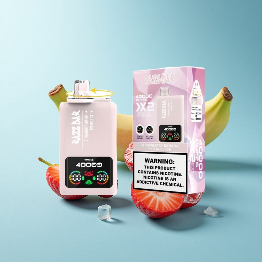 Razz Bar 40000 Puffs Strawberry Banana Red Bull Ice Disposable Vape with Power Screen & Dual Mesh Coil