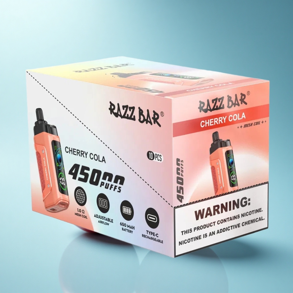 Razz Bar 45000 Puffs 1.0 Ohm Mesh Adjustable Airflow Cherry Cola Disposable Vape