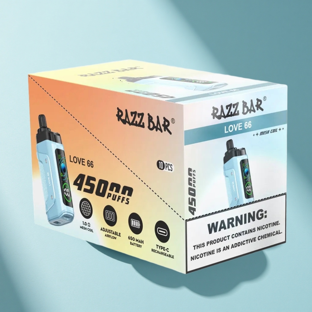 Razz Bar 45000 Puffs 1.0 Ohm Mesh Adjustable Airflow Love 66 Disposable Vape