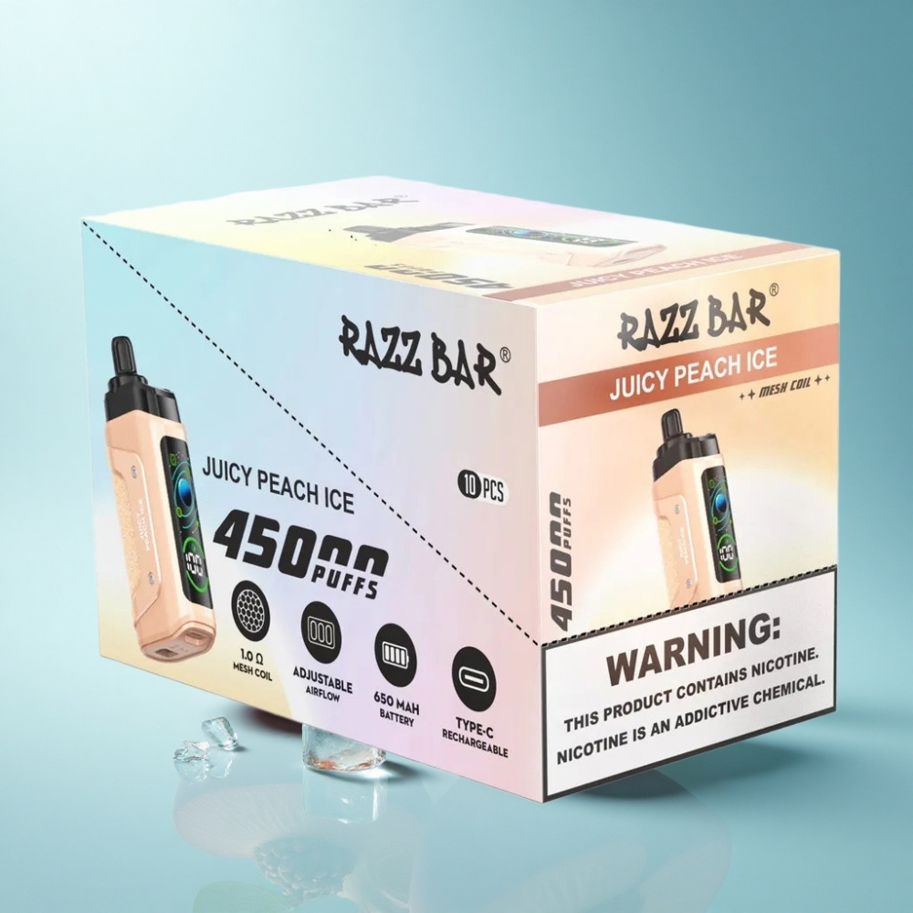 Razz Bar 45000 Puffs Disposable Vape Juicy Peach Ice 1.0 Ohm Mesh Adjustable Airflow