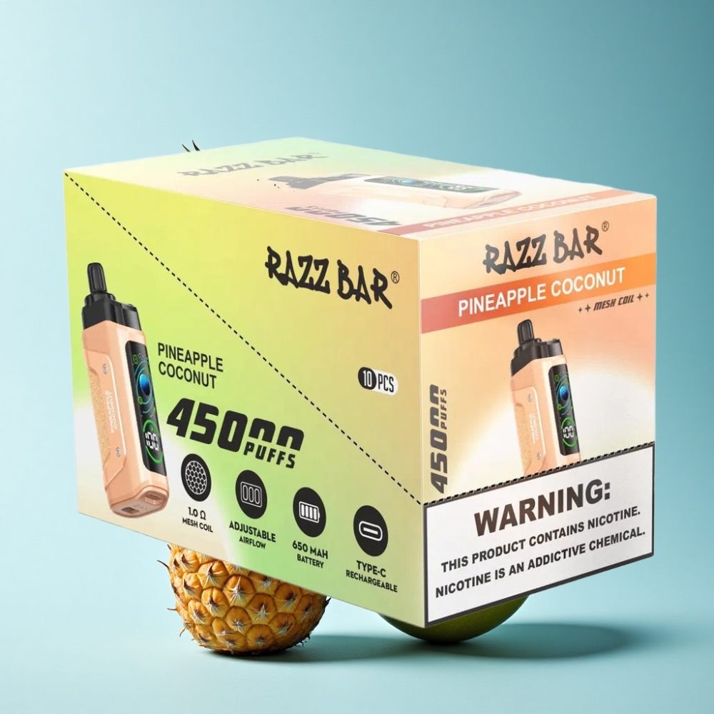 Razz Bar 45000 Puffs Disposable Vape Pineapple Coconut with Adjustable Airflow & Mesh Coil