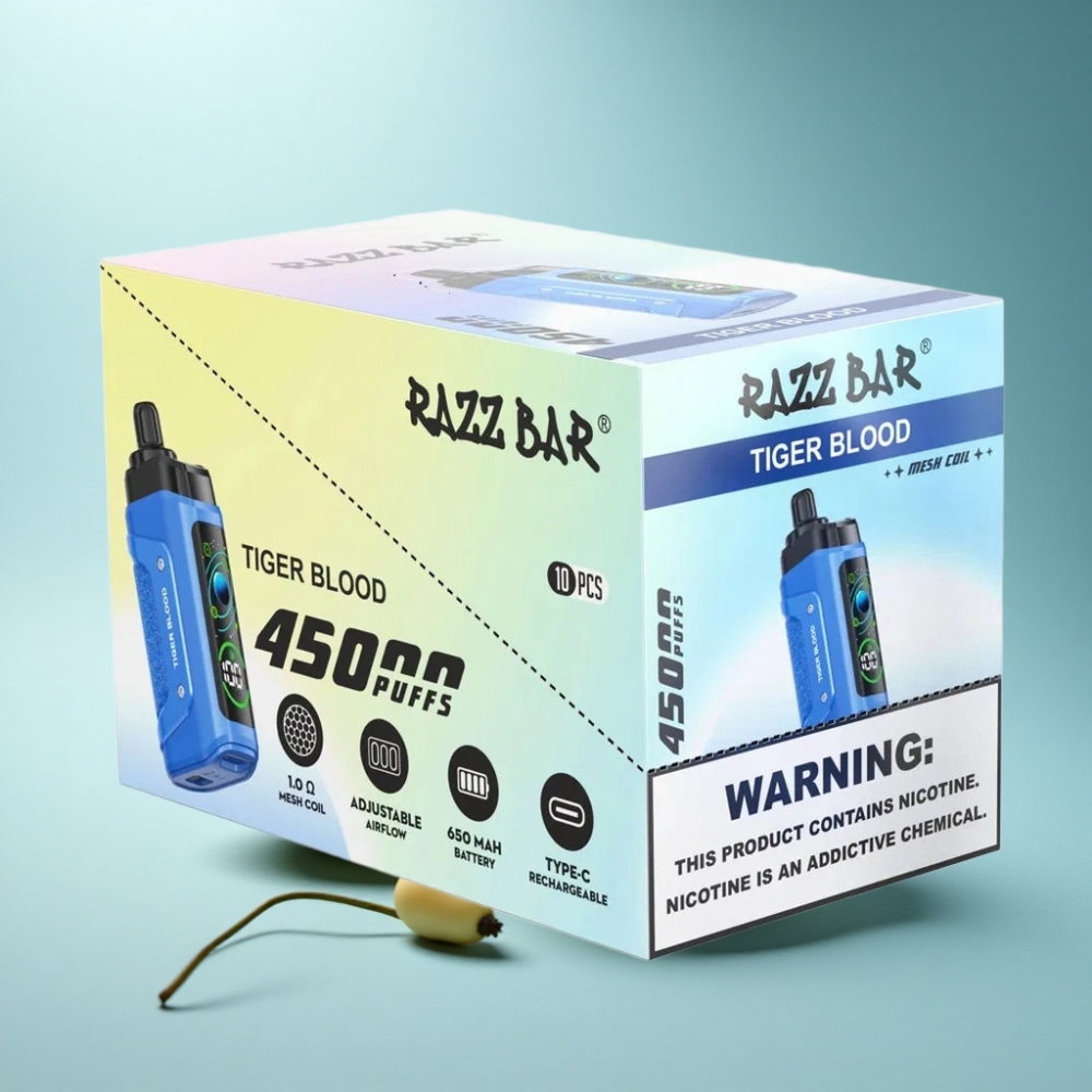 Razz Bar 45000 Puffs Tiger Blood Disposable Vape with Mesh Coil & Adjustable Airflow