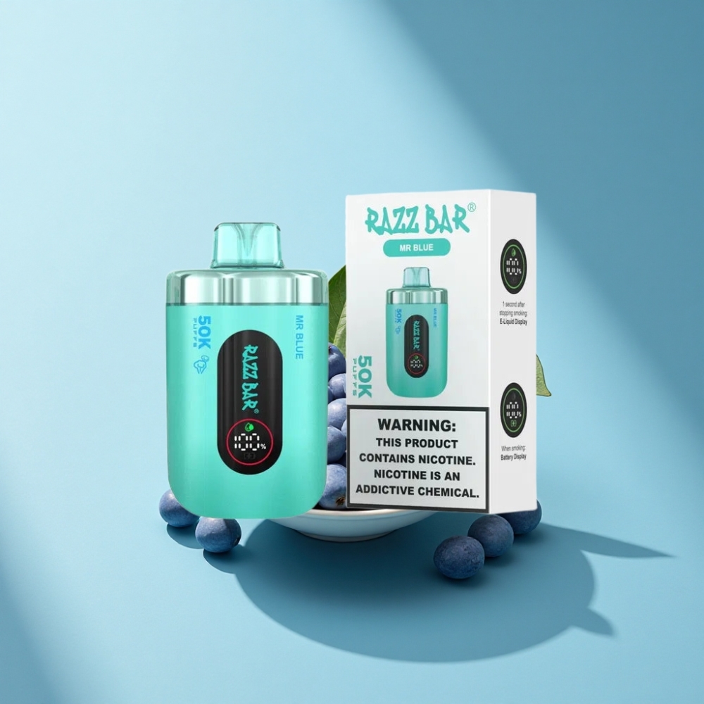 Razz Bar 50K Puffs Disposable Vape Mr Blue 1.0 Ohm Mesh 650mAh