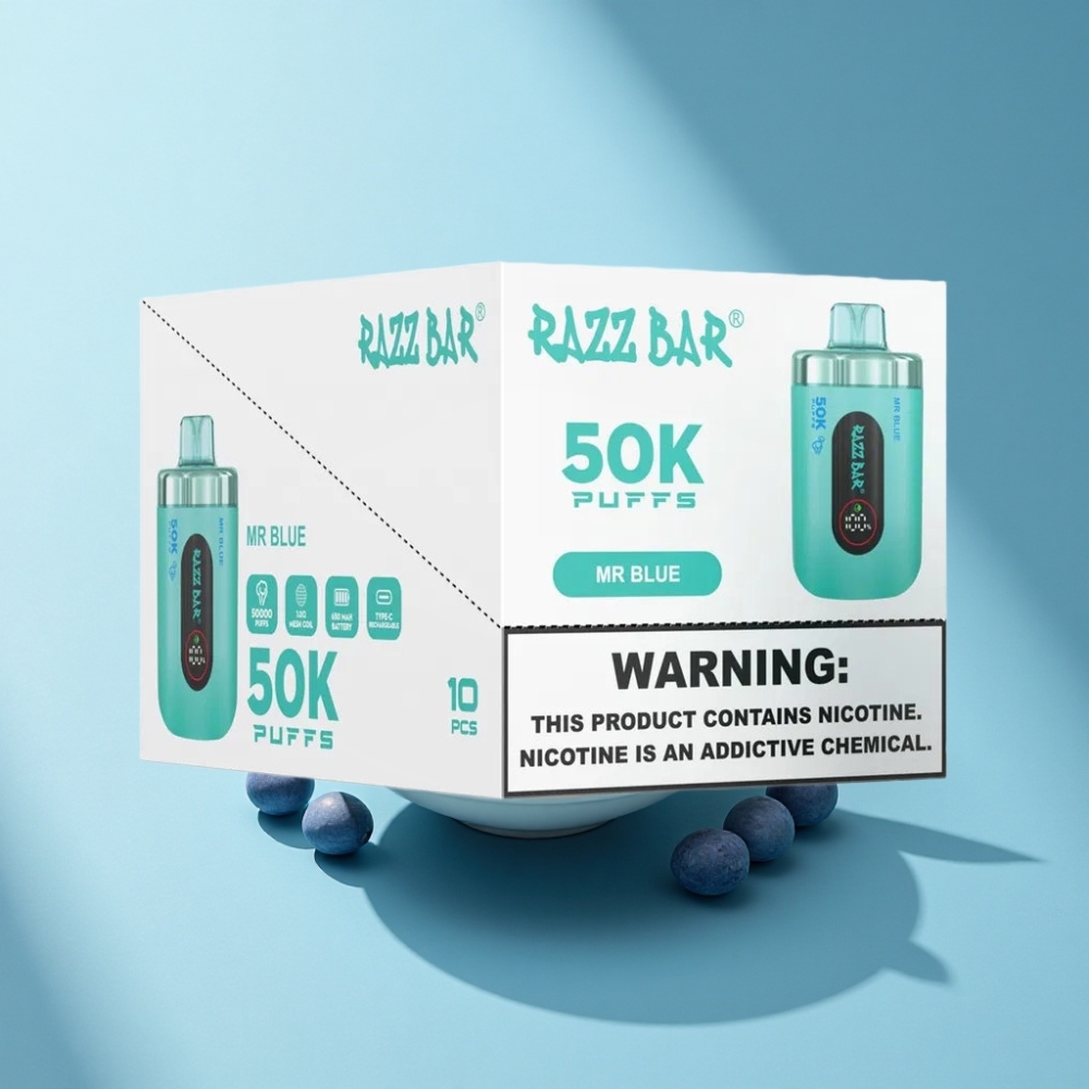 Razz Bar 50K Puffs Disposable Vape Mr Blue 1.0 Ohm Mesh 650mAh