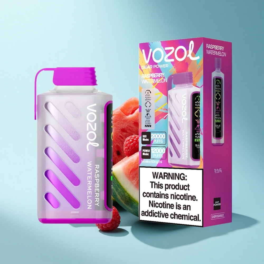 VOZOL Gear Power 20000 Puffs Dual Mesh Coil Raspberry Watermelon Disposable Vape