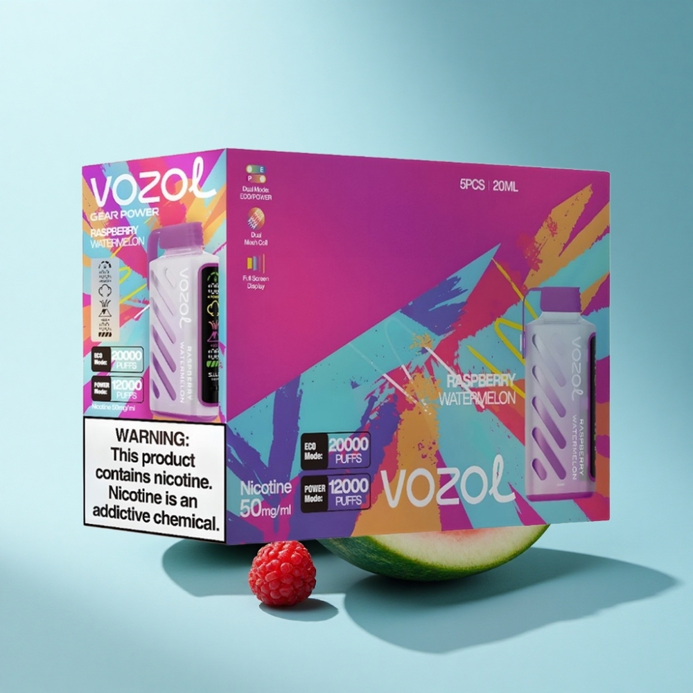 VOZOL Gear Power 20000 Puffs Dual Mesh Coil Raspberry Watermelon Disposable Vape