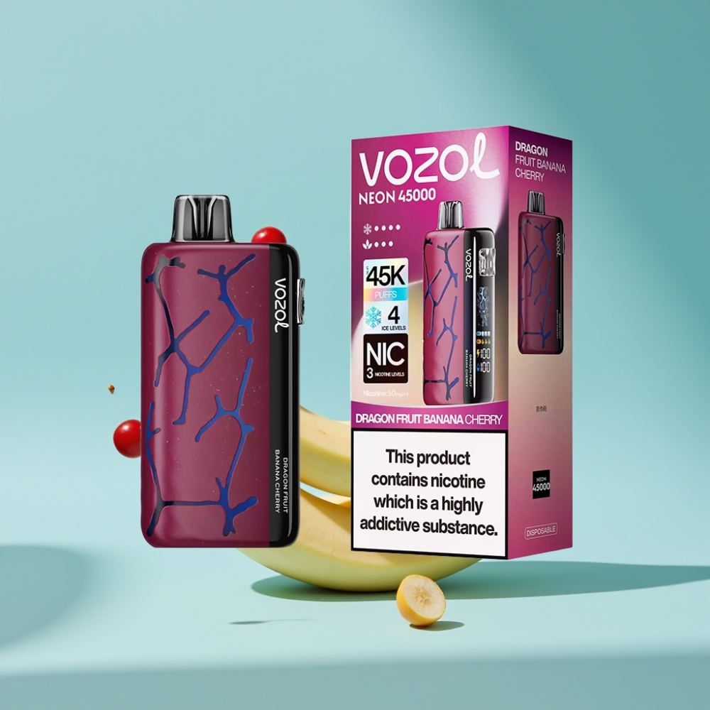 Vozol Neon 45K 45000 Puffs Adjustable Ice Airflow Disposable Vape Dragon Fruit Banana Cherry