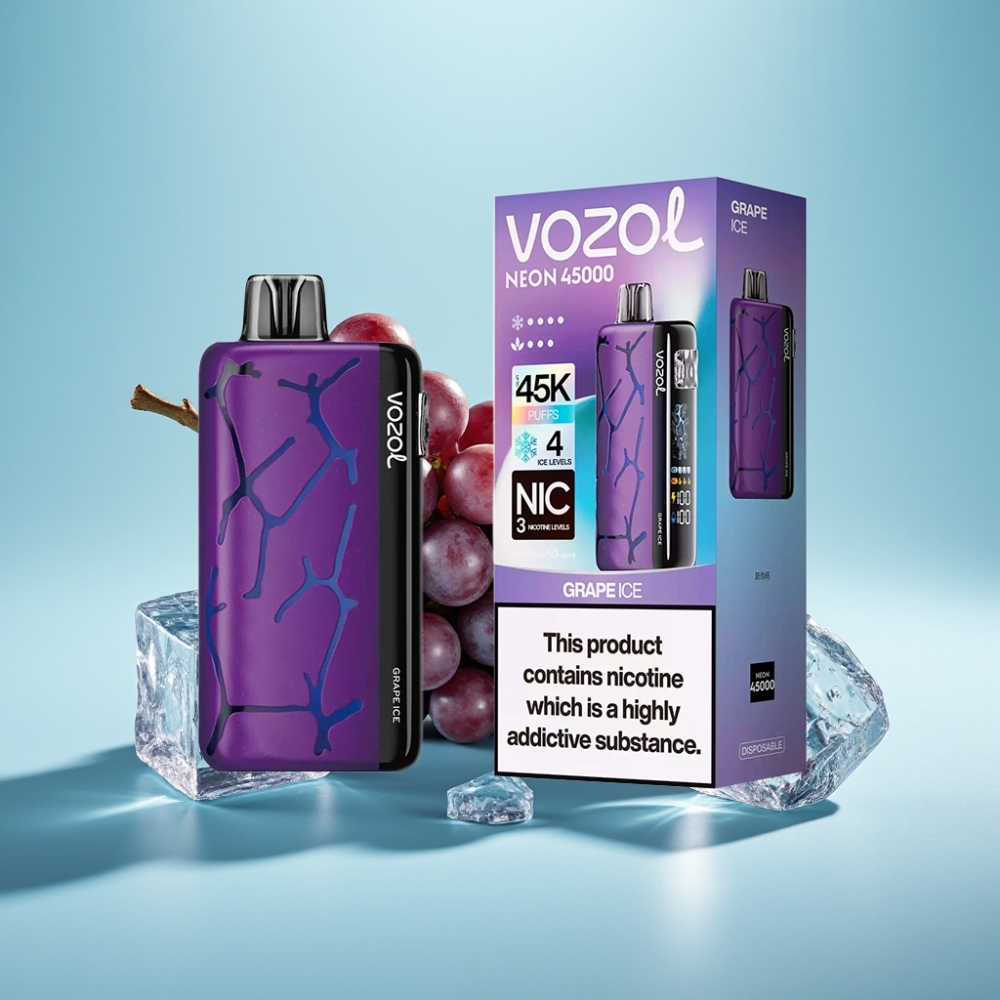 Vozol Neon 45K 45000 Puffs Adjustable Ice Airflow Disposable Vape Grape Ice