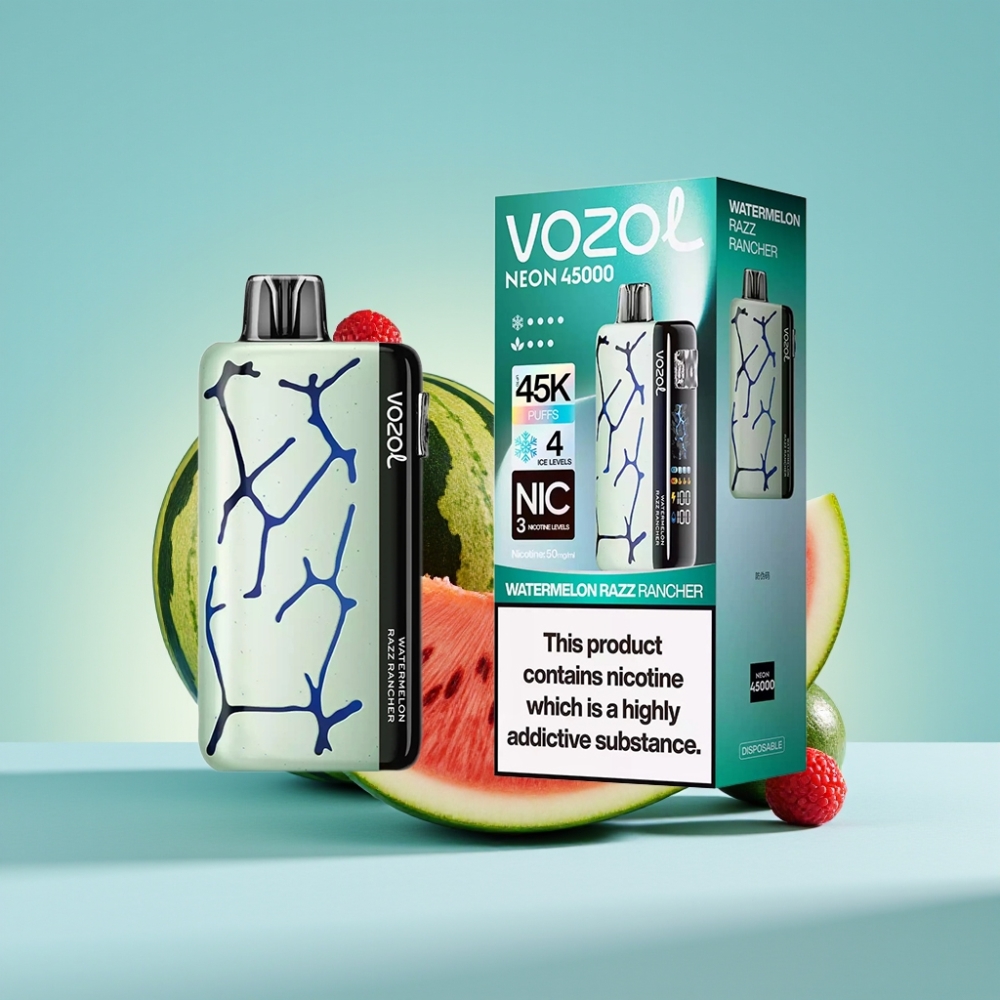 Vozol Neon 45K 45000 Puffs Adjustable Ice Airflow Disposable Vape Watermelon Razz Rancher