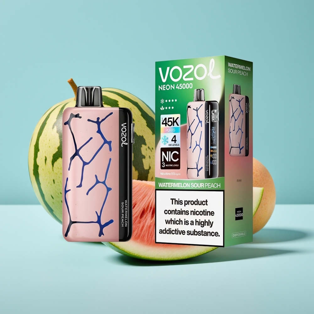 Vozol Neon 45K 45000 Puffs Adjustable Ice Airflow Disposable Vape Watermelon Sour Peach