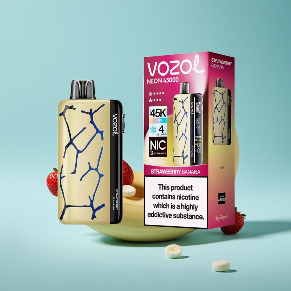 Vozol Neon 45K 45000 Puffs Adjustable Ice Airflow Mesh Coil Strawberry Banana Disposable Vape