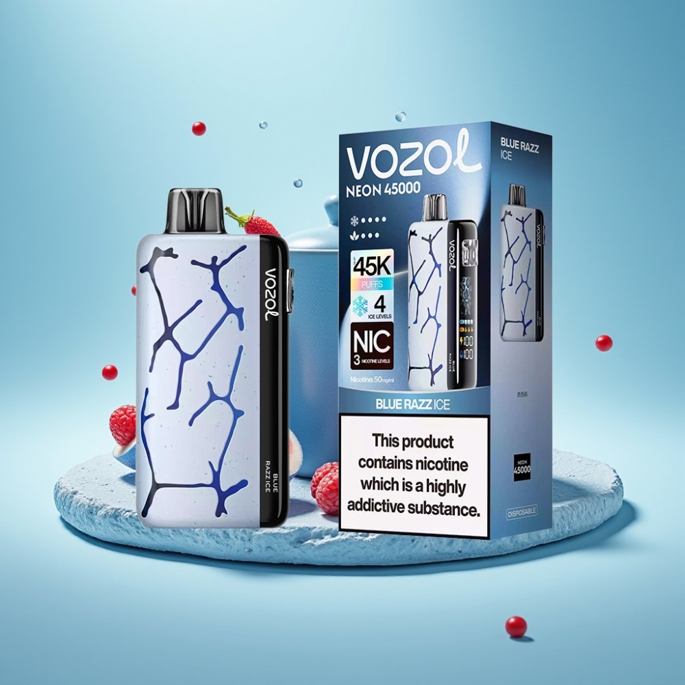 Vozol Neon 45K 45000 Puffs Mesh Coil Rechargeable Disposable Vape Blue Razz Ice