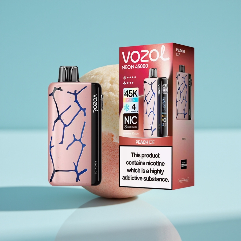Vozol Neon 45K 45000 Puffs Peach Ice Disposable Vape with Adjustable Airflow & Mesh Coil